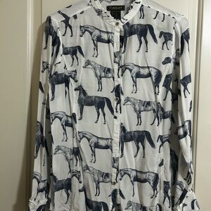 Ariat | Clarion Long Sleeve Blouse Size M Horse Print Equestrian Western Jockey